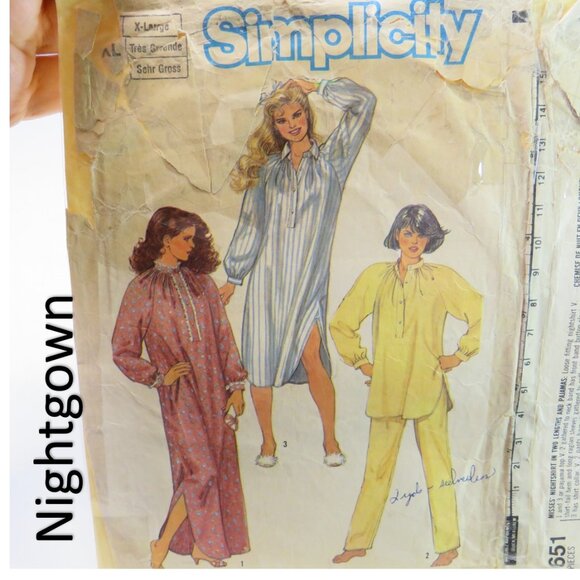 simplicity 6651 sewing pattern nightshirt, nightgown, pants 22-24 - Picture 2 of 5